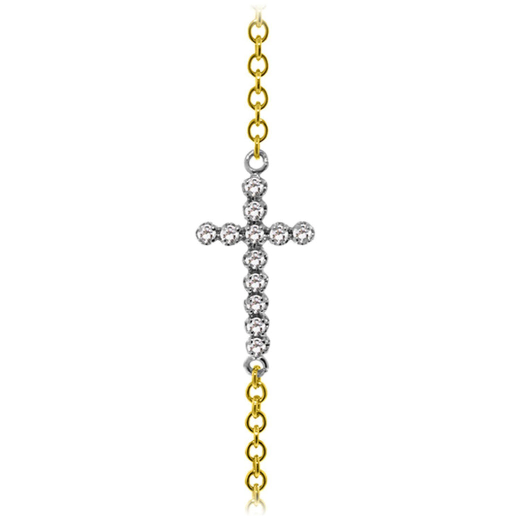 0.18 Carat 14K Gold Cross Bracelet Natural Diamond