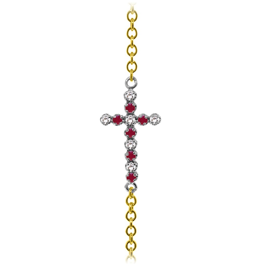 0.24 Carat 14K Gold Cross Bracelet Diamond Ruby