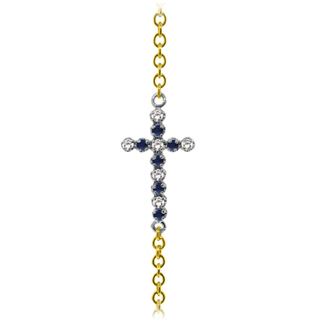 0.24 Carat 14K Gold Cross Bracelet Diamond Sapphire