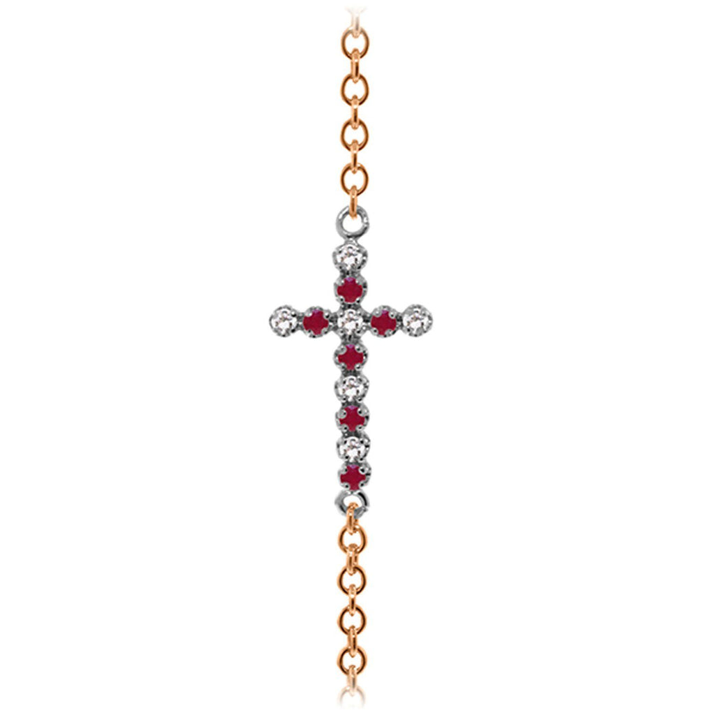 0.24 Carat 14K Rose Gold Cross Bracelet Diamond Ruby