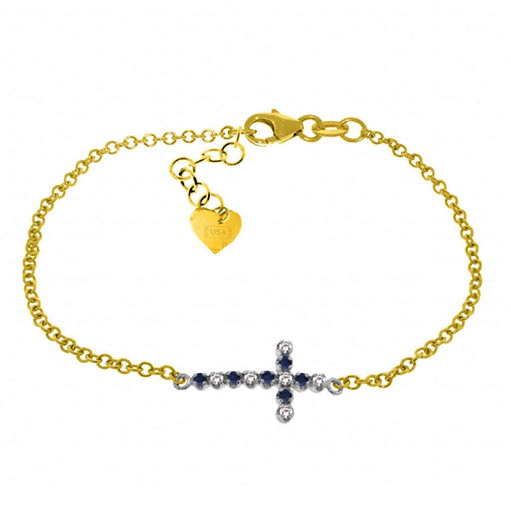 0.24 Carat 14K Rose Gold Cross Bracelet Diamond Sapphire