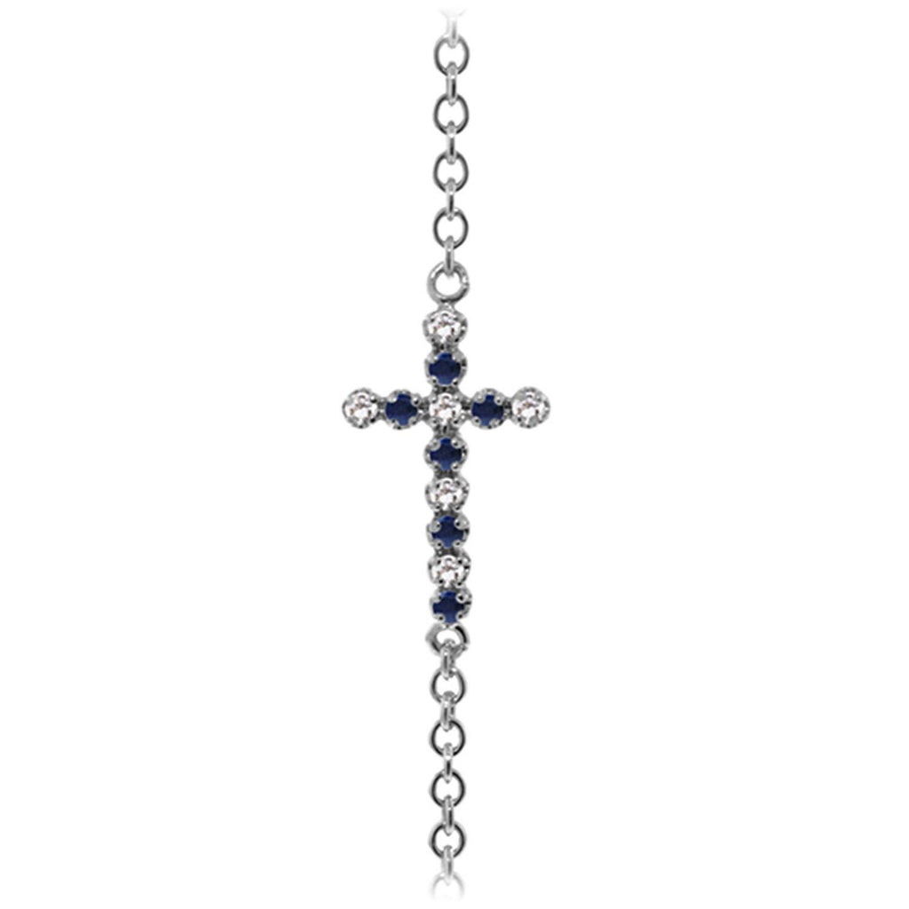 0.24 Carat 14K White Gold Cross Bracelet Diamond Sapphire
