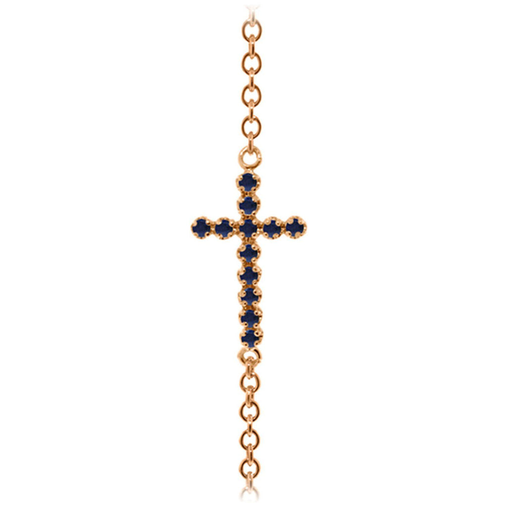 0.3 Carat 14K Rose Gold Cross Bracelet Round Sapphire