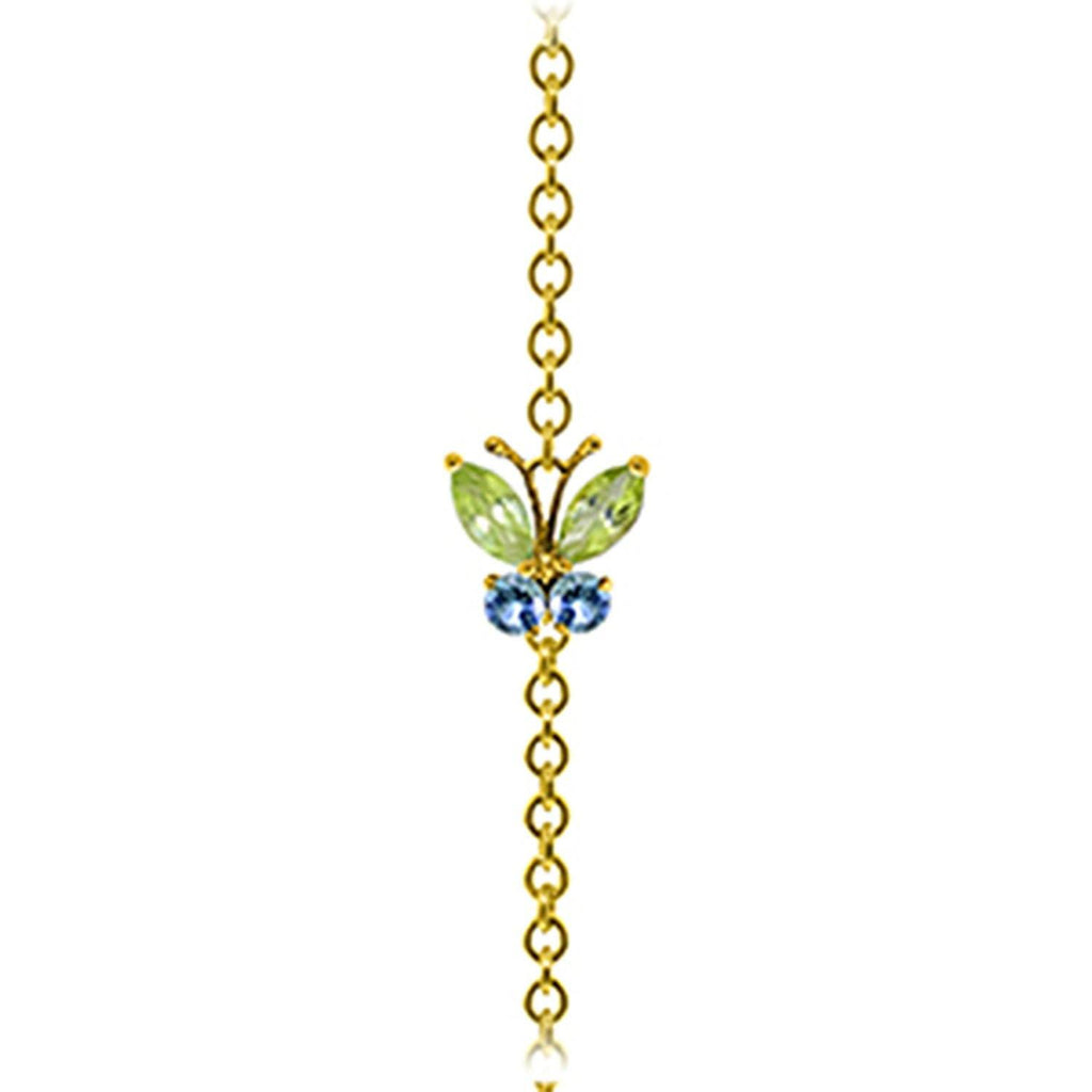 0.6 Carat 14K Gold Flutter Peridot Blue Topaz Bracelet
