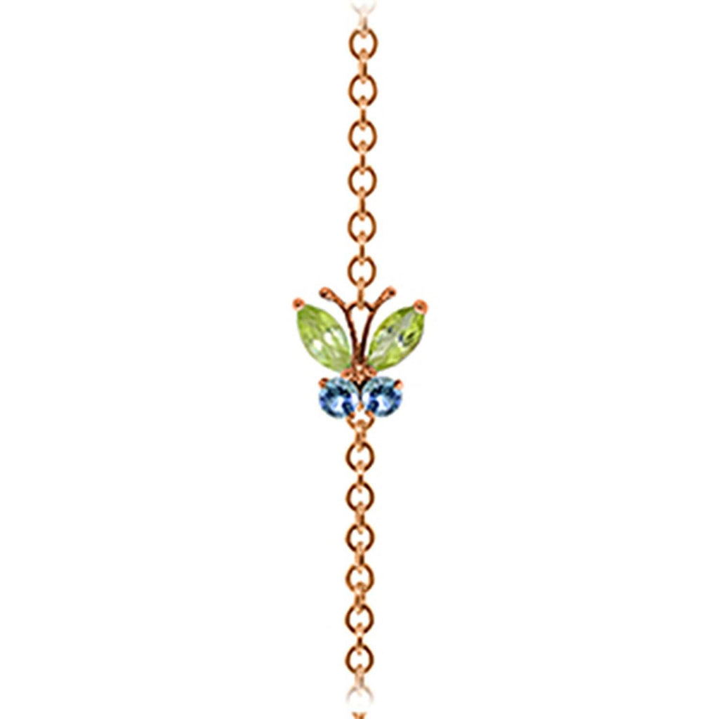 0.6 Carat 14K Rose Gold Butterfly Bracelet Peridot Blue Topaz