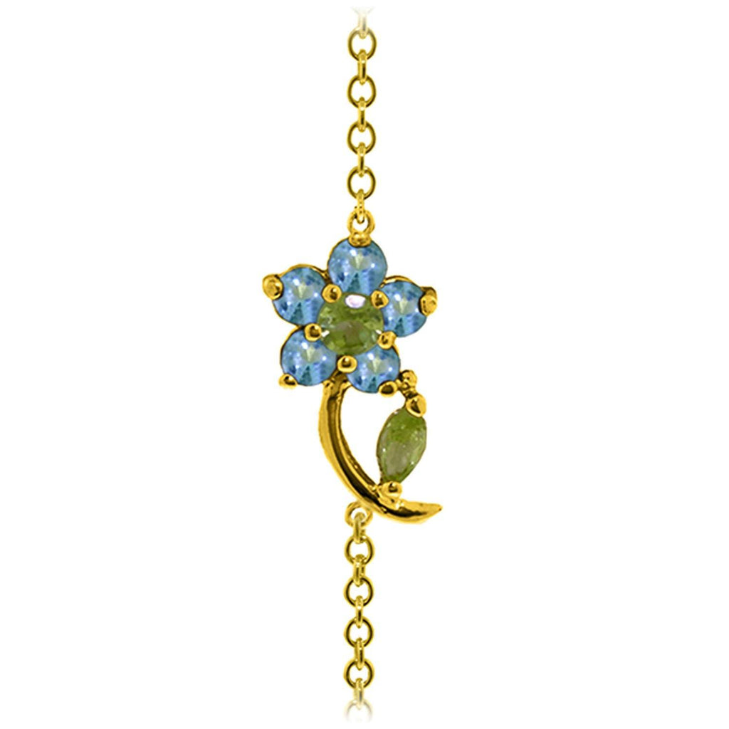 0.87 Carat 14K Gold Flower Bracelet Blue Topaz Peridot