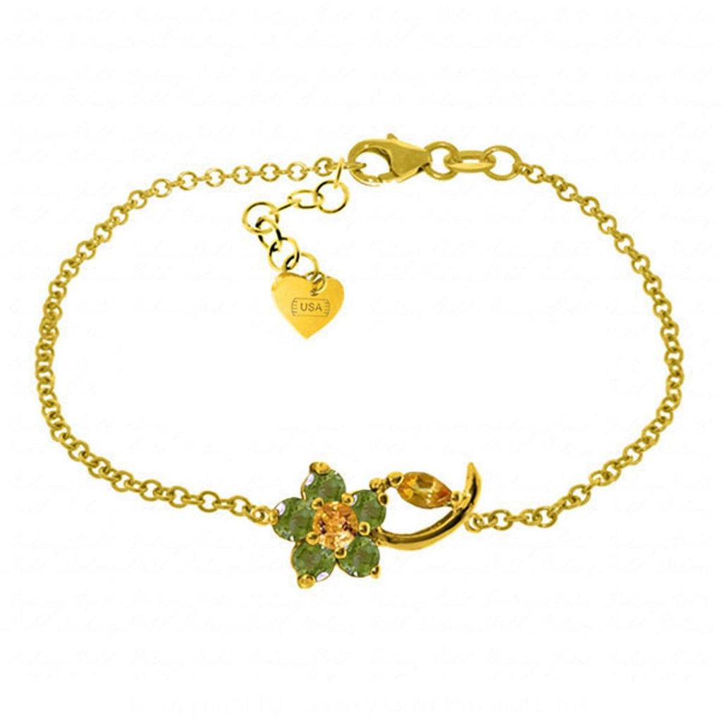 0.87 Carat 14K Gold Flower Bracelet Citrine Peridot
