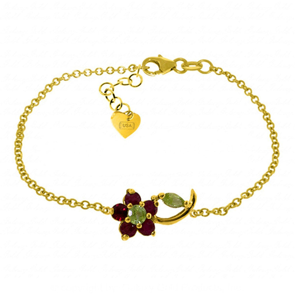 0.87 Carat 14K Gold Flower Bracelet Ruby Peridot
