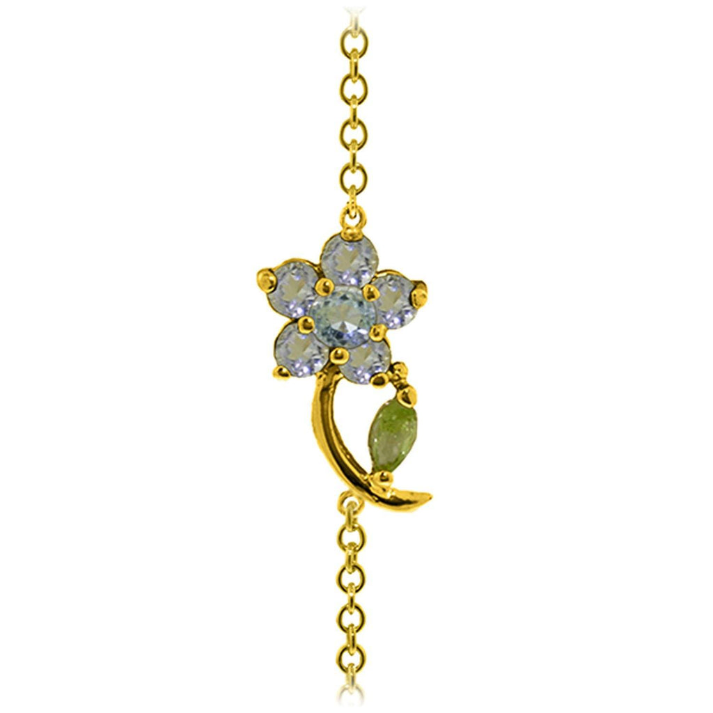 0.87 Carat 14K Rose Gold Flower Bracelet Aquamarine Peridot