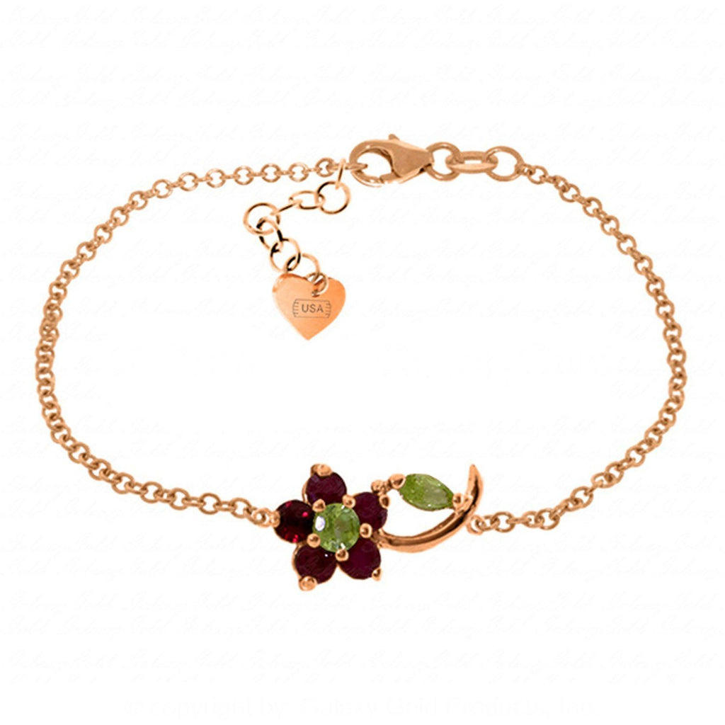 0.87 Carat 14K Rose Gold Flower Bracelet Ruby Peridot