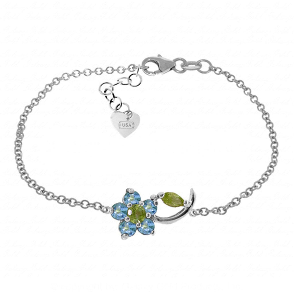 0.87 Carat 14K White Gold Flower Bracelet Blue Topaz Peridot