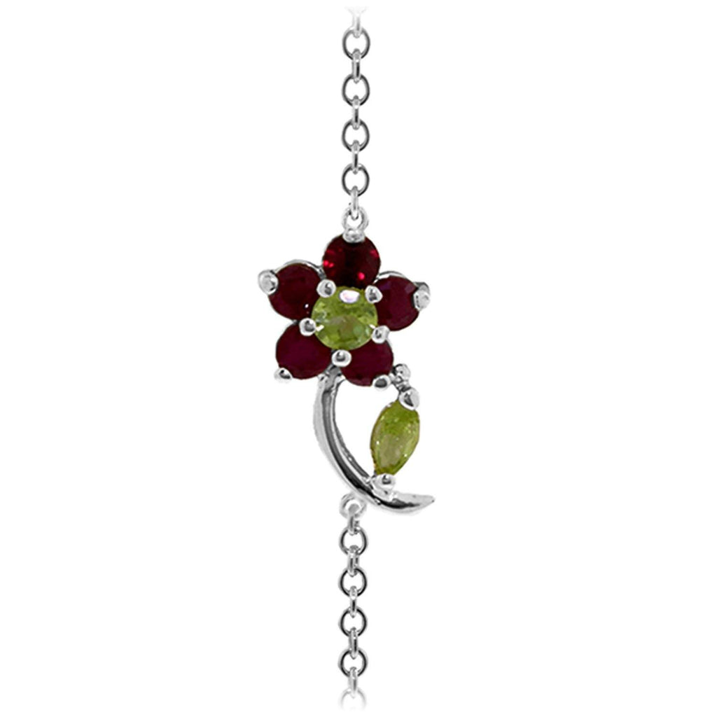 0.87 Carat 14K White Gold Flower Bracelet Ruby Peridot
