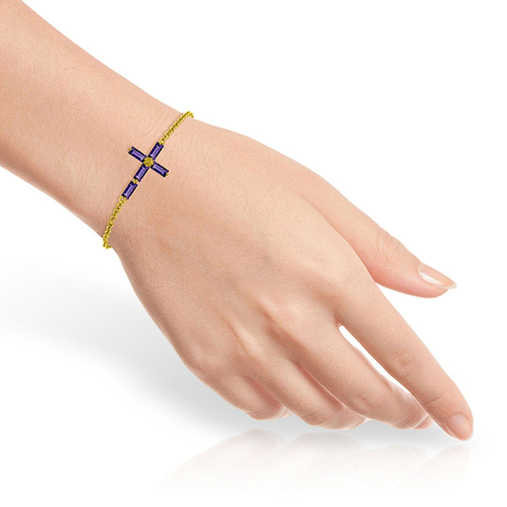 1.15 Carat 14K Gold Horizontal Cross Amethyst Bracelet