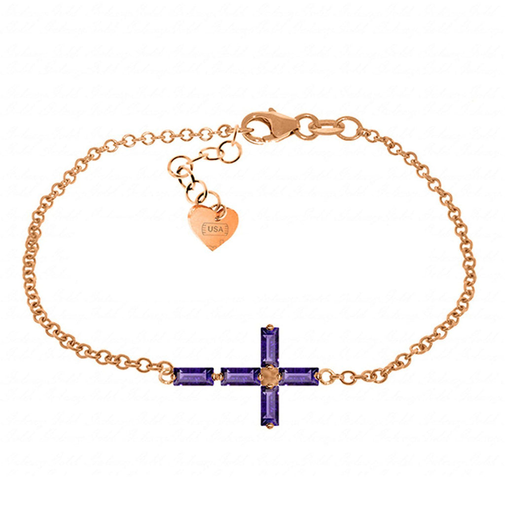 1.15 Carat 14K Rose Gold Cross Baguette Amethyst Bracelet