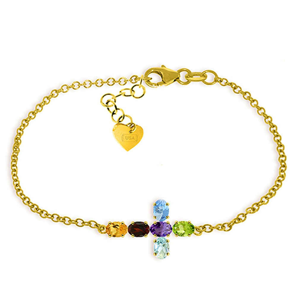 1.68 Carat 14K Rose Gold Cross Bracelet Natural Multi Gemstones