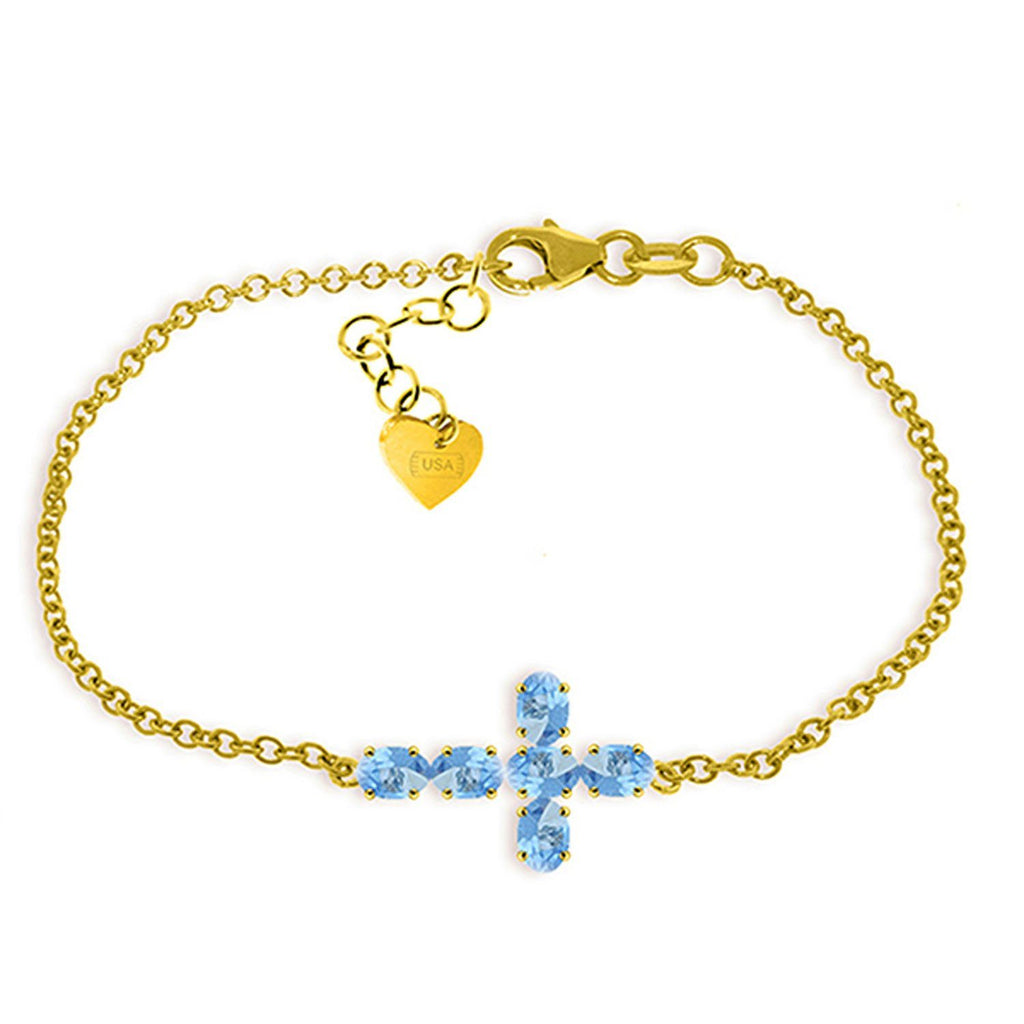 1.7 Carat 14K Gold Cross Bracelet Natural Blue Topaz