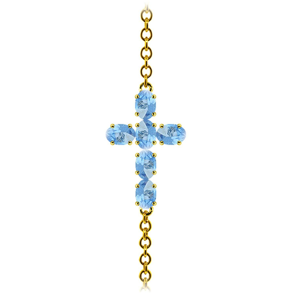1.7 Carat 14K Gold Cross Bracelet Natural Blue Topaz