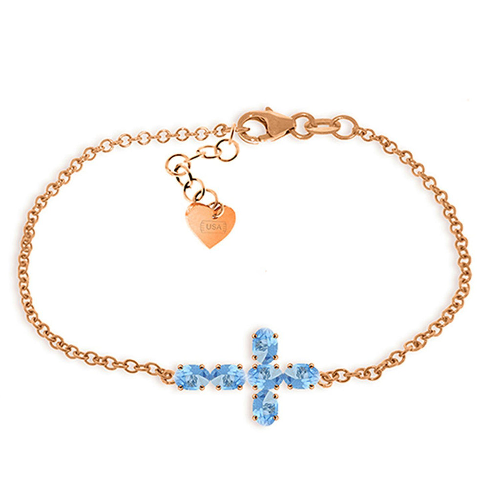 1.7 Carat 14K Rose Gold Cross Bracelet Natural Blue Topaz