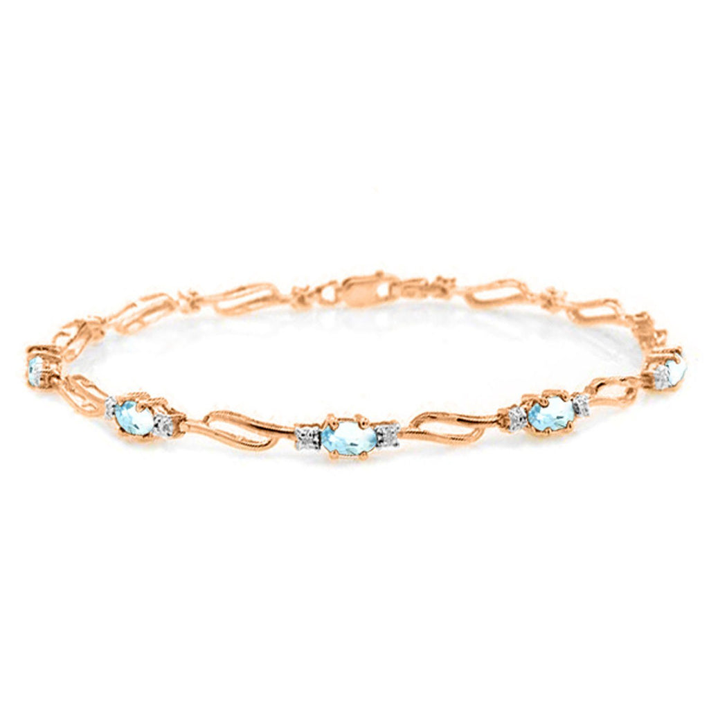 14K Rose Gold Tennis Bracelet Aquamarines & Diamond Gemstone