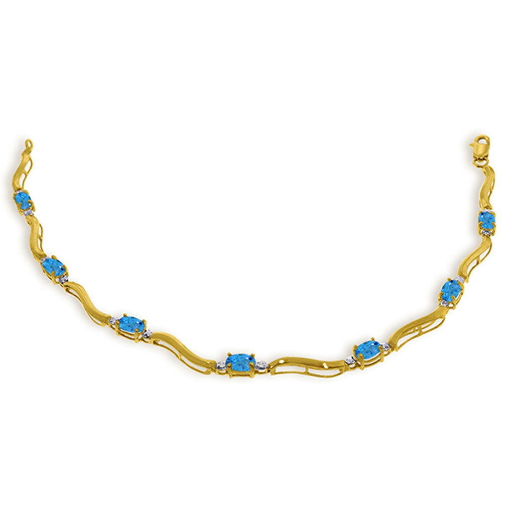 14K Rose Gold Tennis Bracelet w/ Diamonds & Blue Topaz