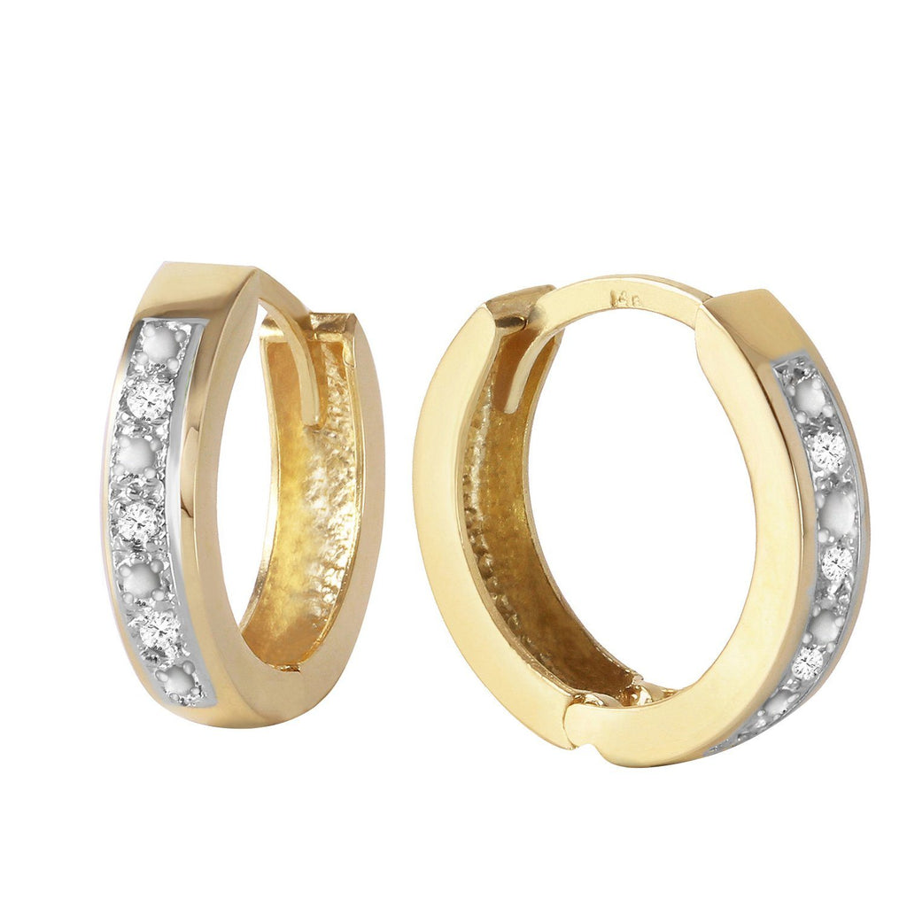 0.04 Carat 14K Gold Hoop Huggie Earrings Diamond