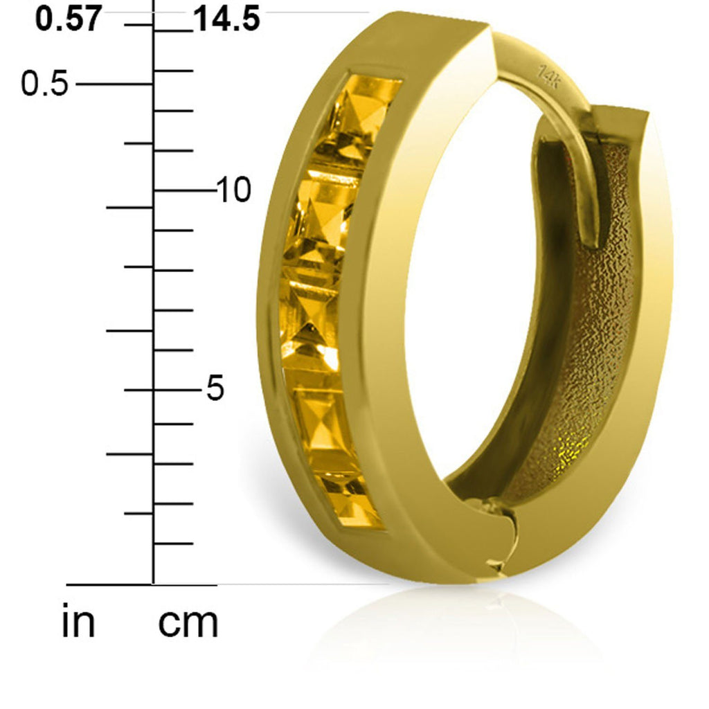 0.7 Carat 14K Gold Hoop Huggie Earrings Citrine