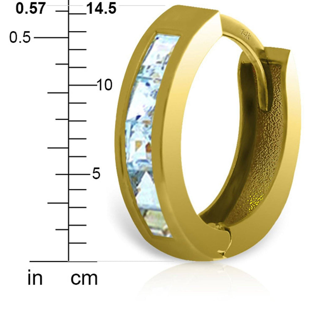0.85 Carat 14K Gold Hoop Huggie Earrings Aquamarine