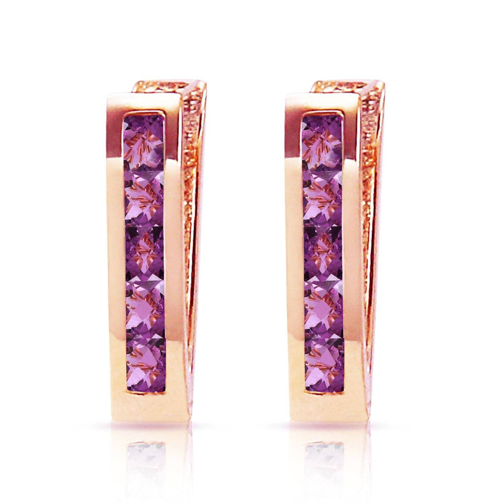 0.85 Carat 14K Rose Gold Oval Huggie Earrings Purple Amethyst