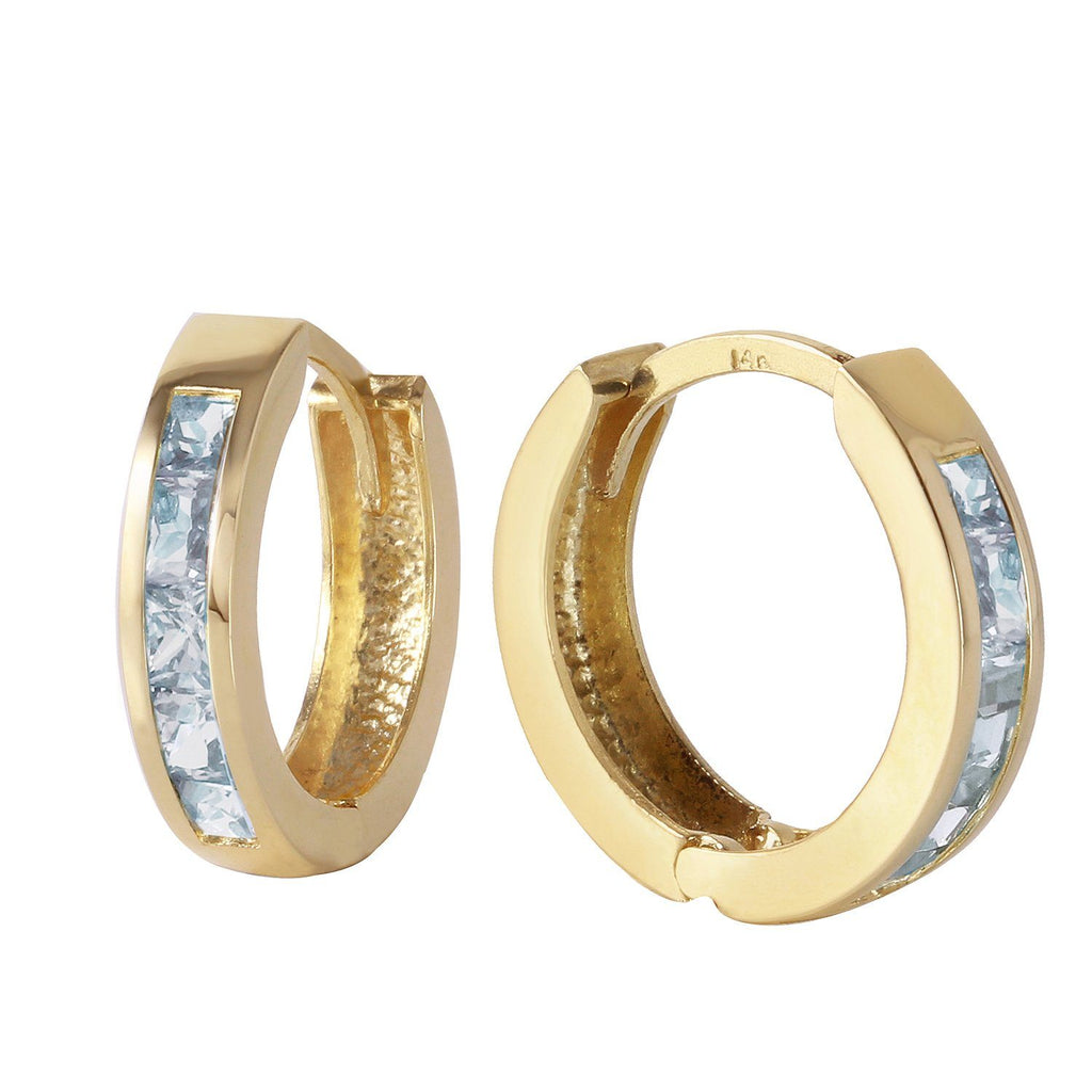 0.85 Carat 14K White Gold Hoop Huggie Earrings Aquamarine