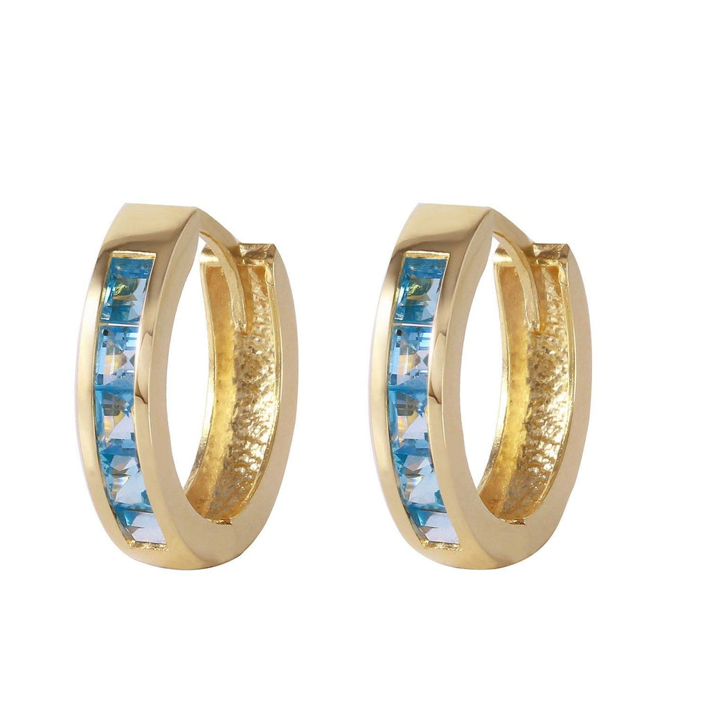 1.2 Carat 14K Gold Hoop Huggie Earrings Blue Topaz