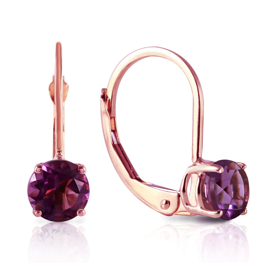 1.2 CTW 14K Solid Rose Gold Solitaire Amethyst Leverback Earrings