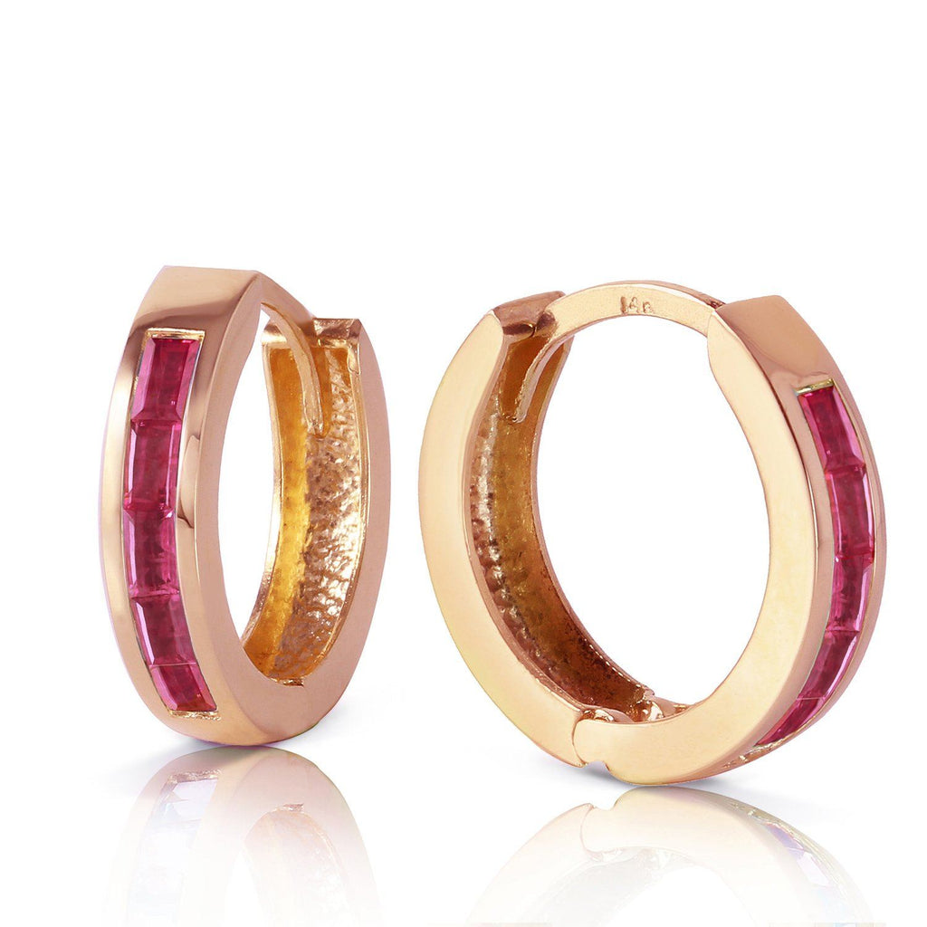 1.3 Carat 14K Gold Hoop Earrings Natural Ruby