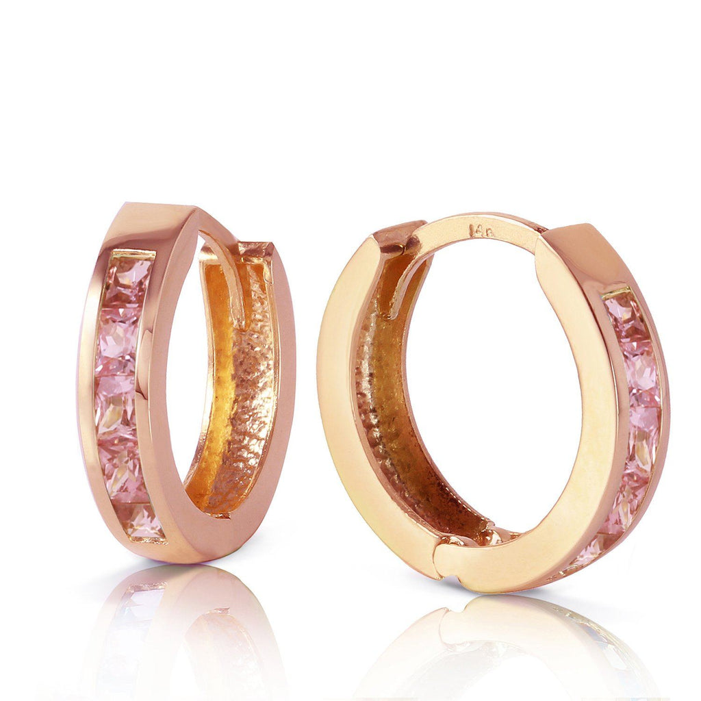 1.3 Carat 14K Gold Hoop Huggie Earrings Pink Sapphire