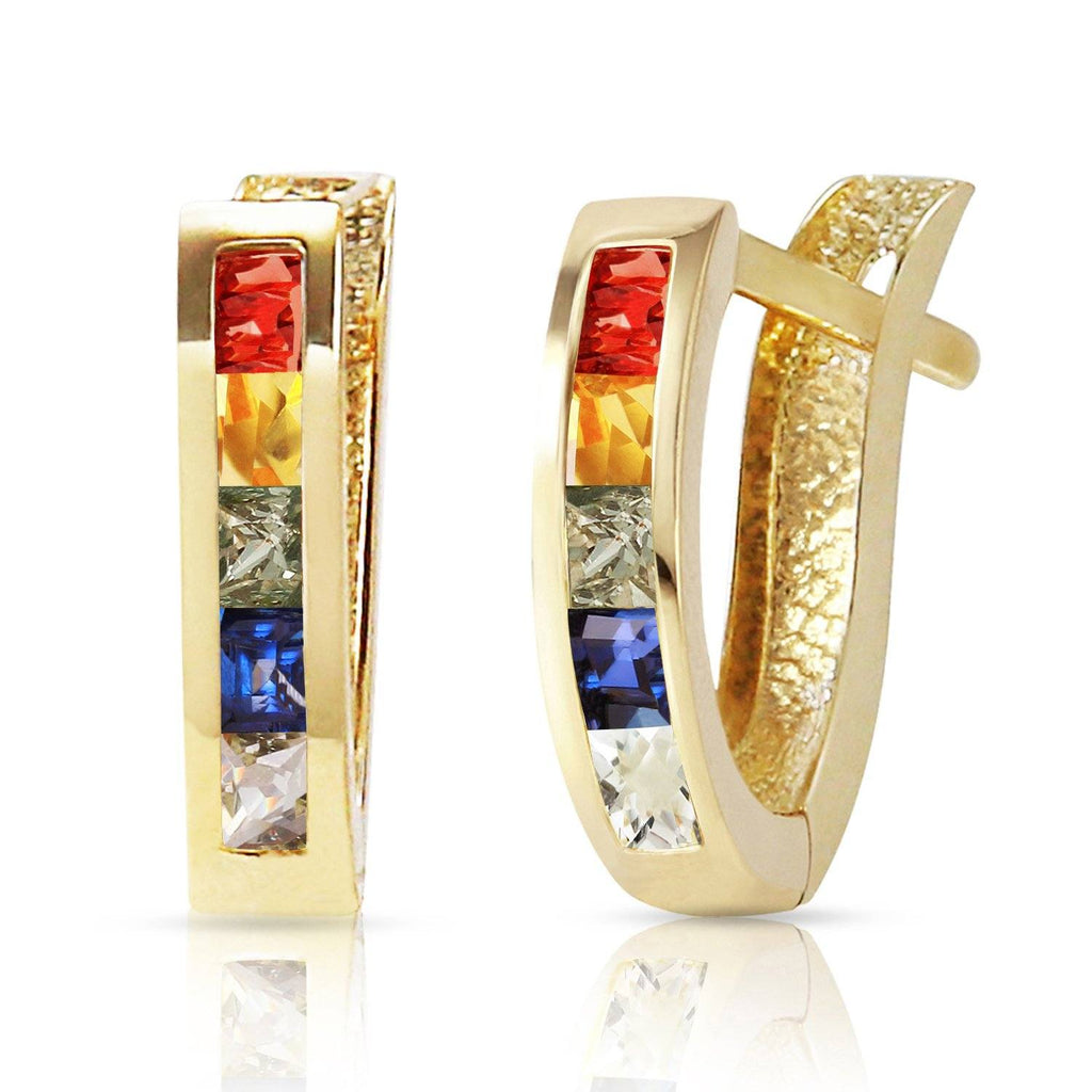 1.3 Carat 14K Gold Huggie Earrings Multicolor Sapphire
