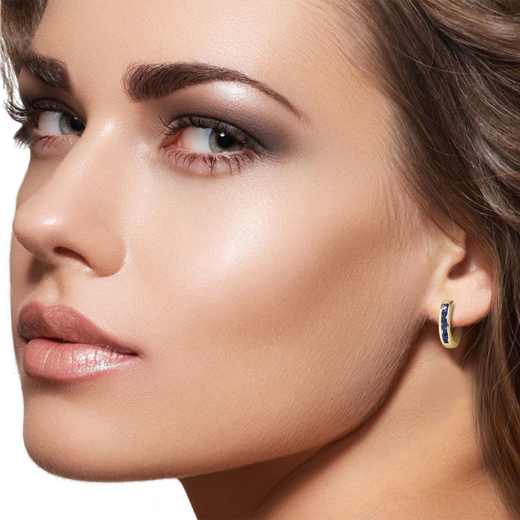 1.3 Carat 14K Gold Oval Huggie Earrings Sapphire