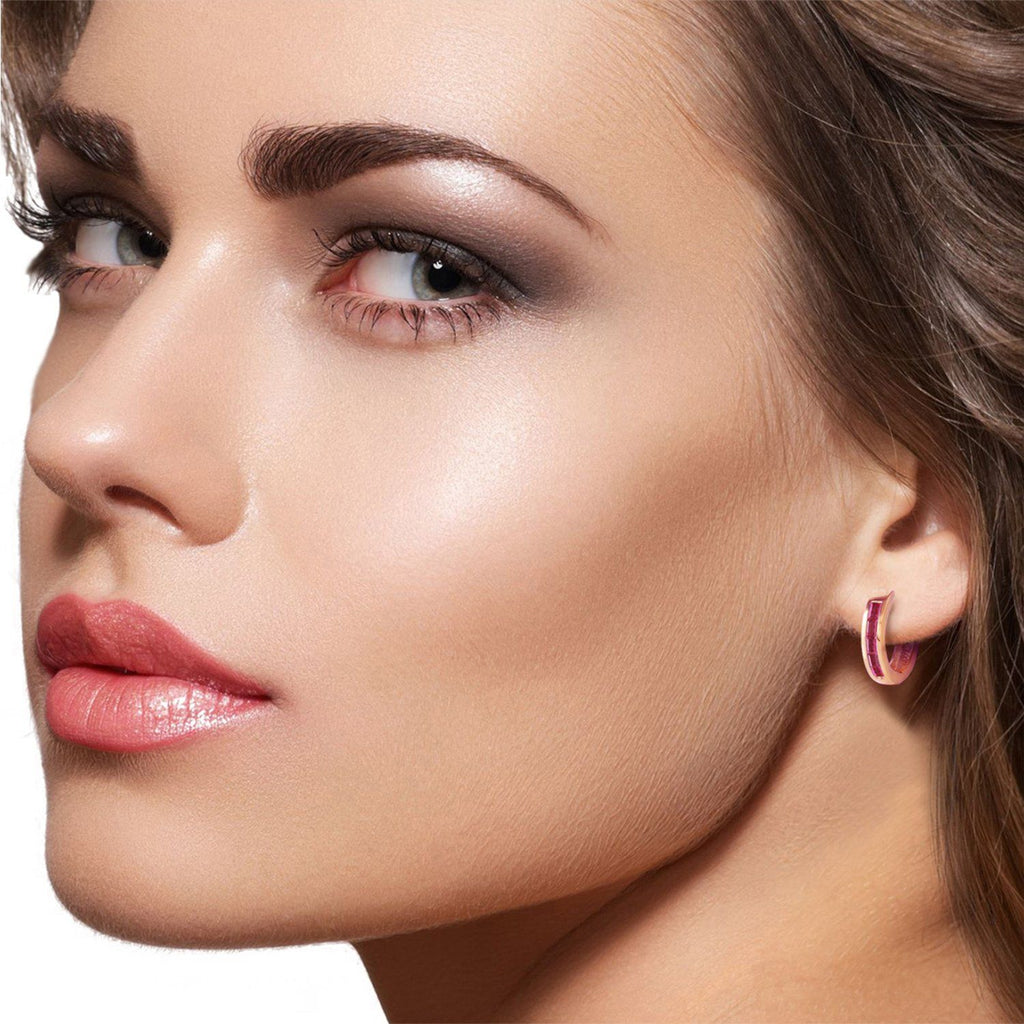 1.3 Carat 14K Rose Gold Hoop Earrings Natural Ruby