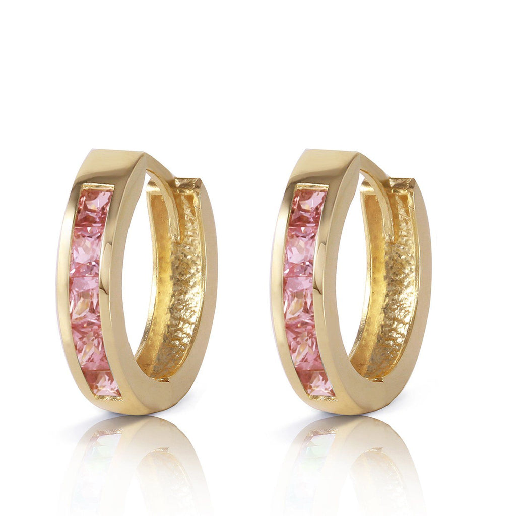 1.3 Carat 14K Rose Gold Hoop Huggie Earrings Pink Sapphire