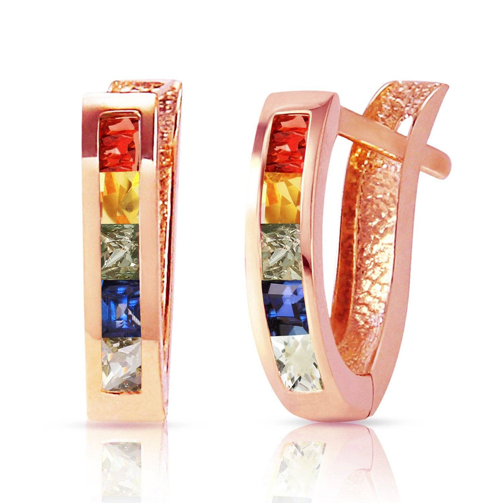 1.3 Carat 14K Rose Gold Huggie Earrings Multicolor Sapphire
