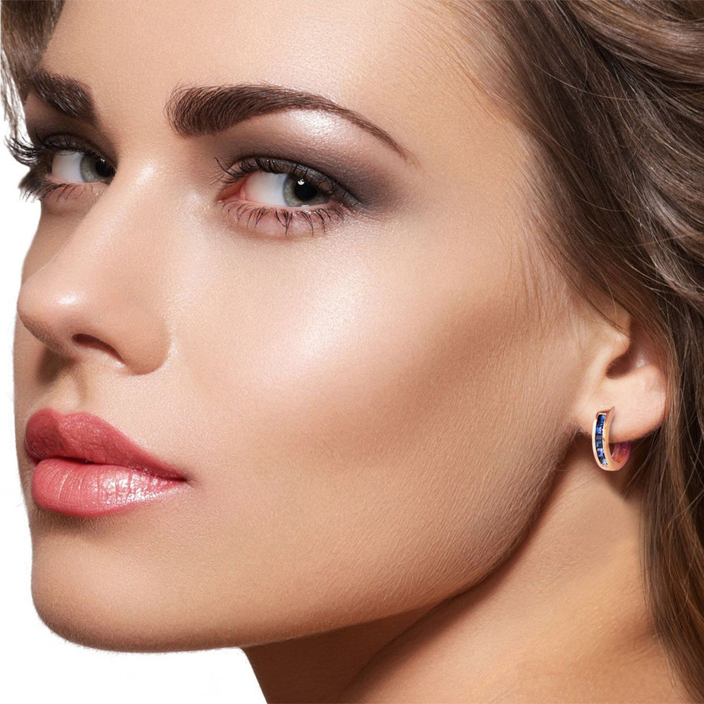 1.3 Carat 14K White Gold Hoop Earrings Natural Sapphire