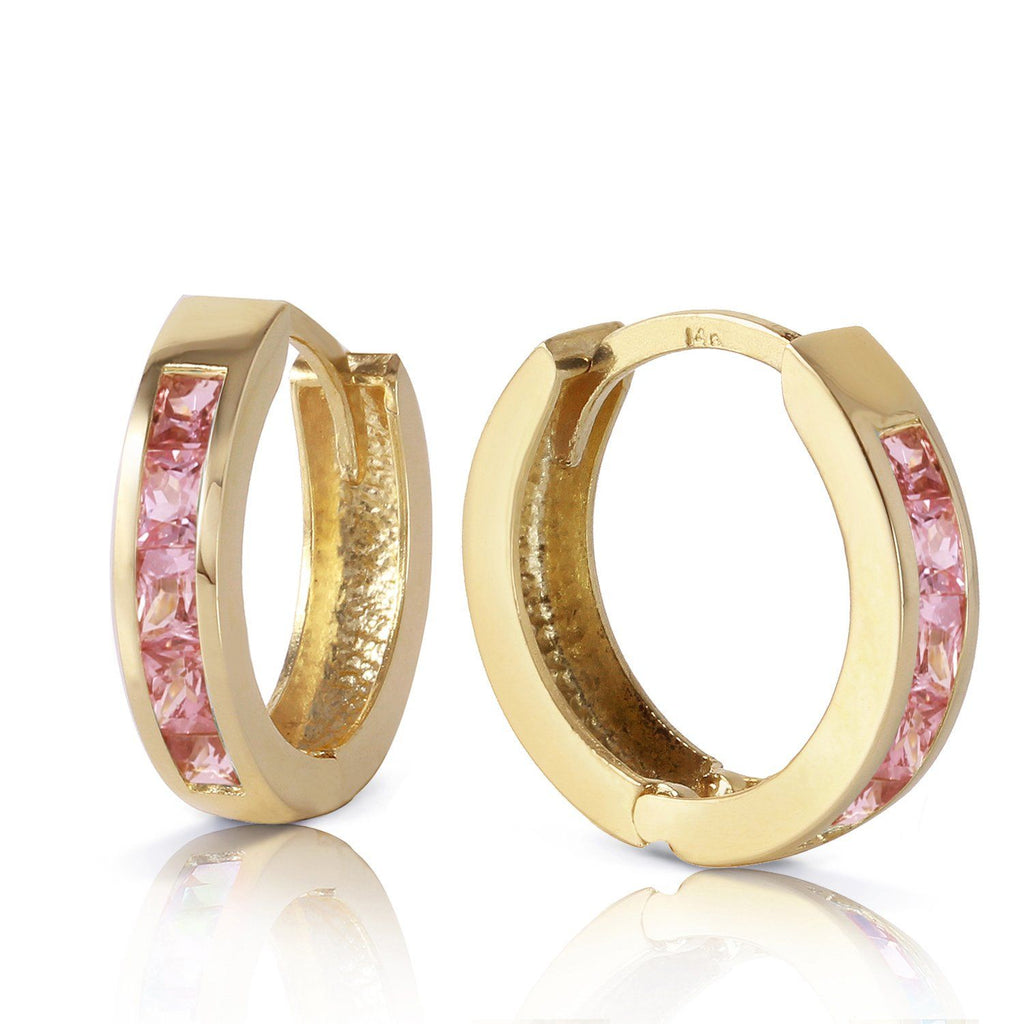 1.3 Carat 14K White Gold Hoop Huggie Earrings Pink Sapphire