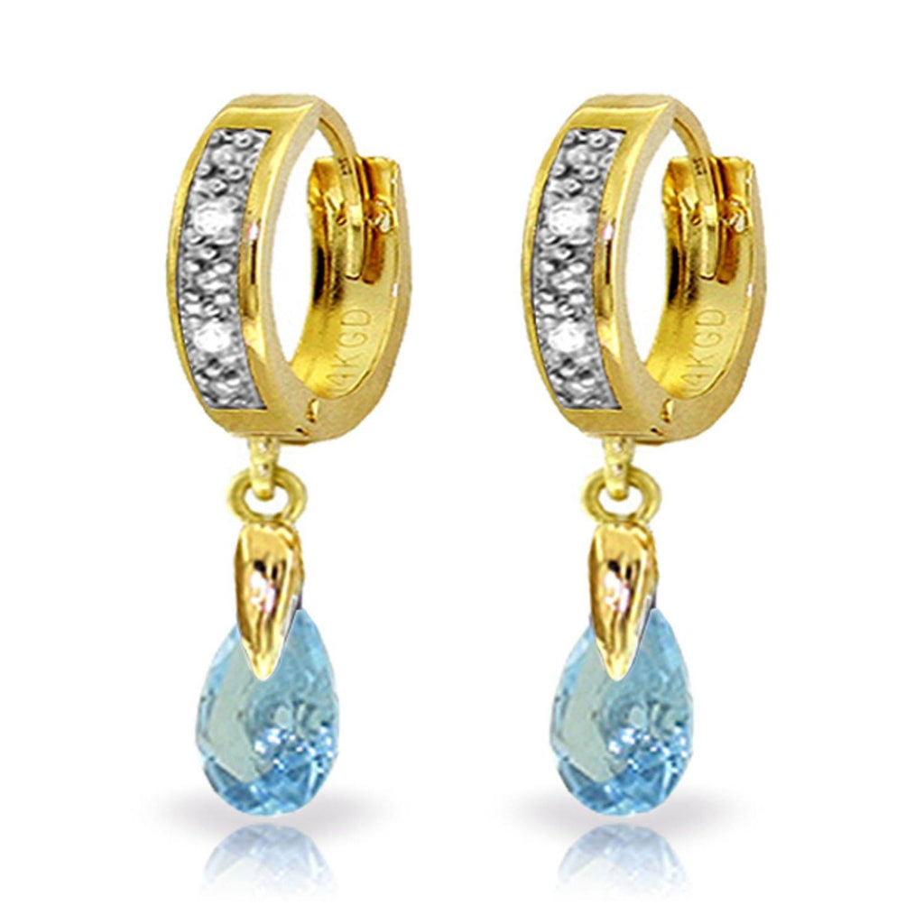 1.37 Carat 14K Gold Hoop Earrings Diamond Blue Topaz