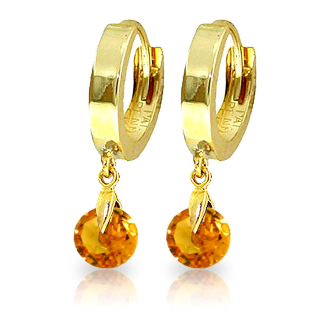 1.6 Carat 14K Gold Hoop Earrings Natural Citrine