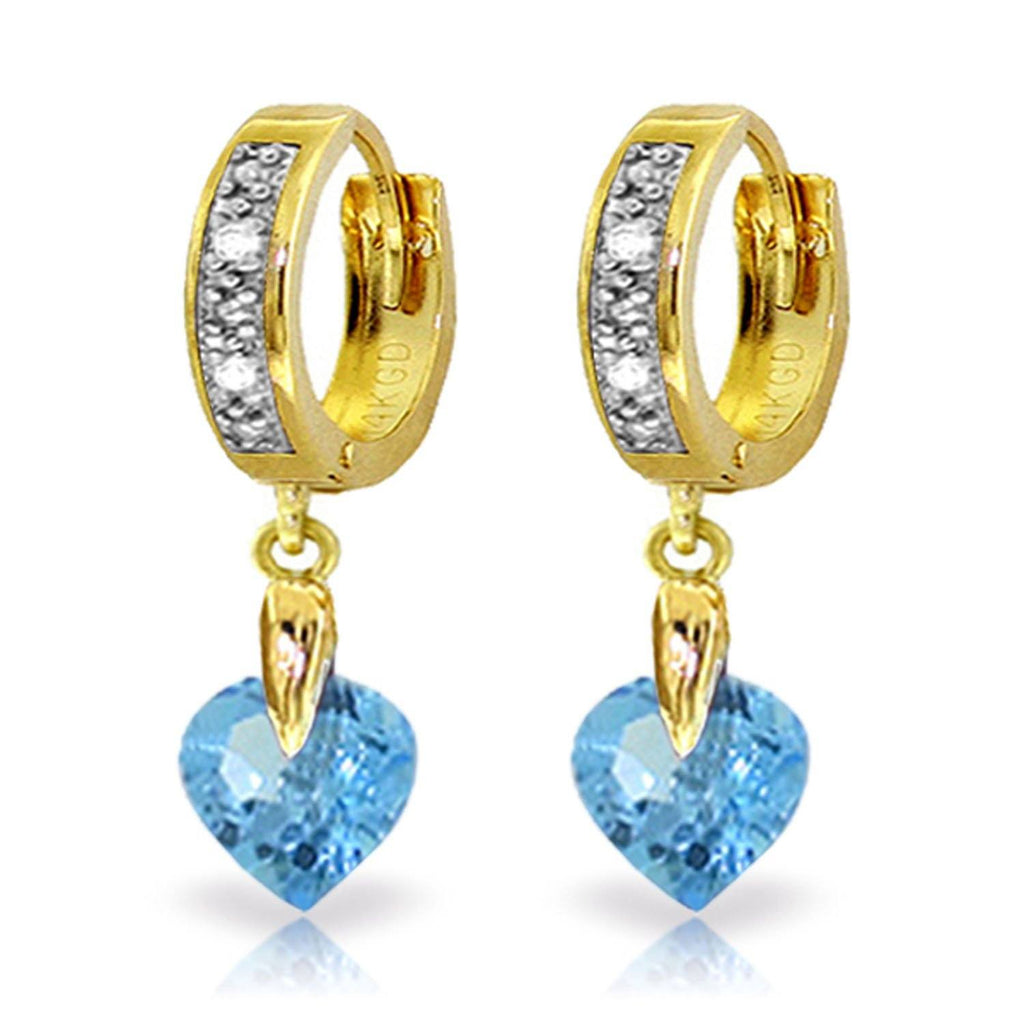 1.77 Carat 14K Gold Monaco Blue Topaz Diamond Earrings