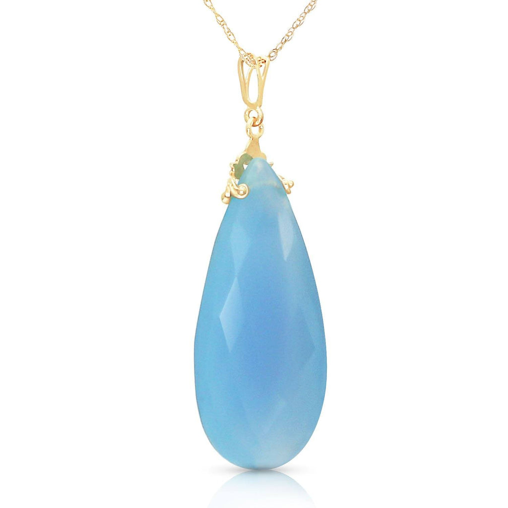 14K Gold Necklace w/ Briolette 31x16 mm Aqua Blue Chalcedony