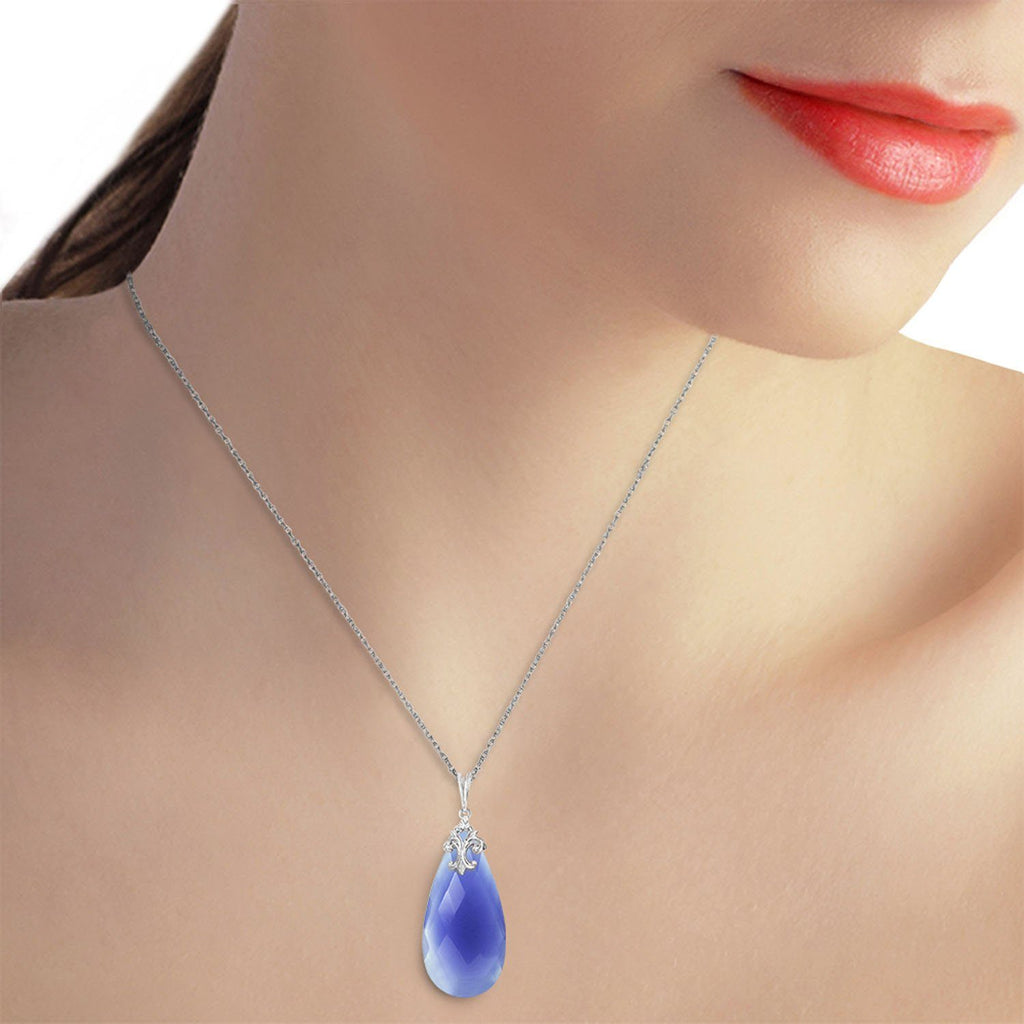 14K Gold Necklace w/ Briolette 31x16 mm Deep Blue Chalcedony