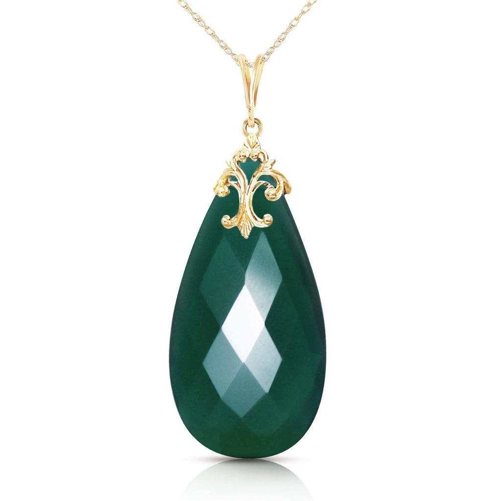 14K Gold Necklace w/ Briolette 31x16 mm Deep Green Chalcedony