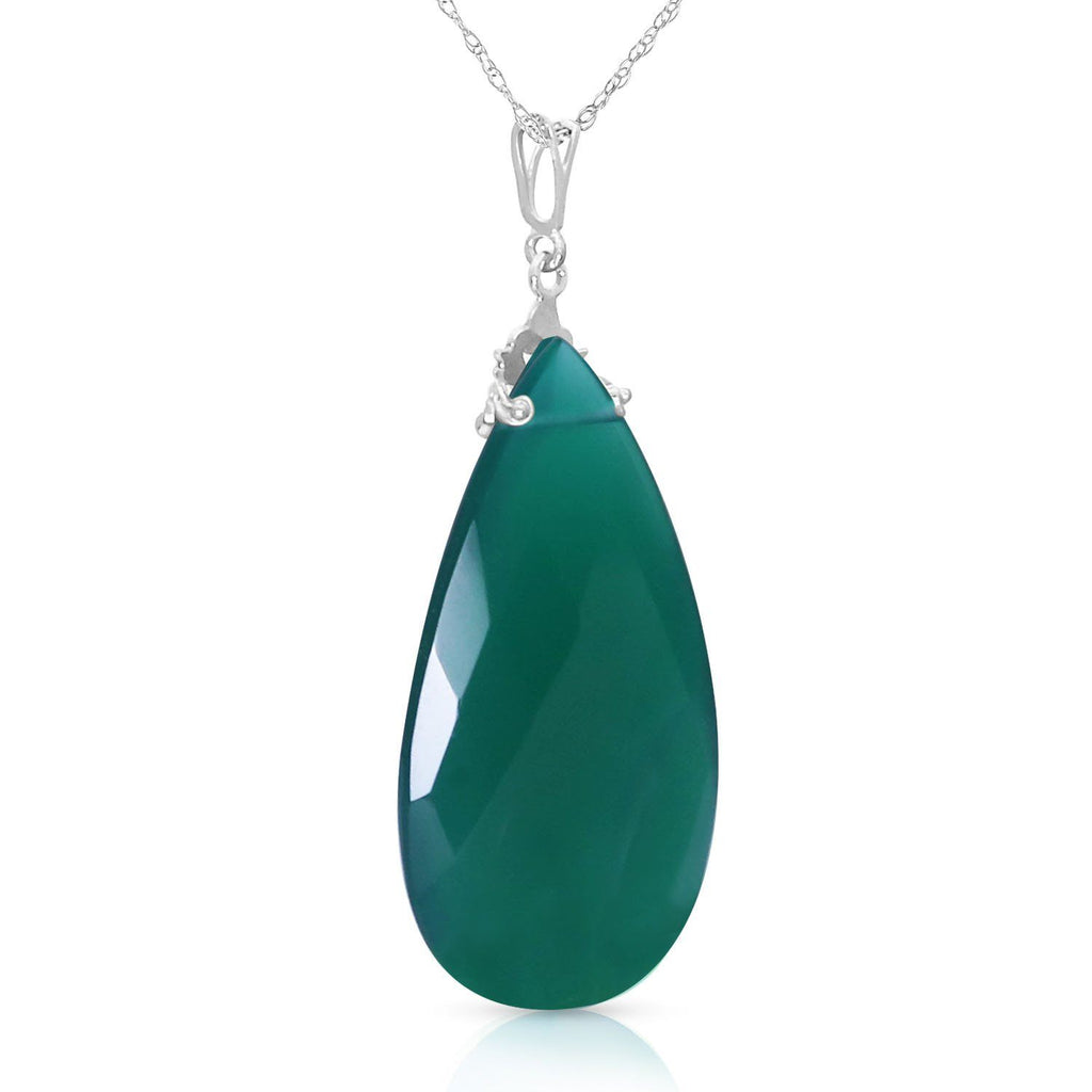 14K Gold Necklace w/ Briolette 31x16 mm Deep Green Chalcedony