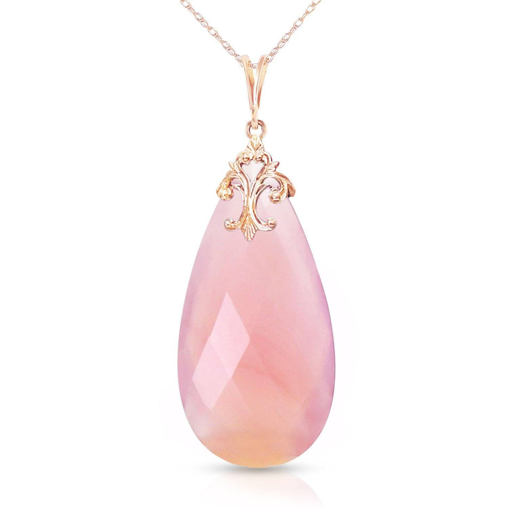 14K Gold Necklace w/ Briolette 31x16 mm Pink Chalcedony