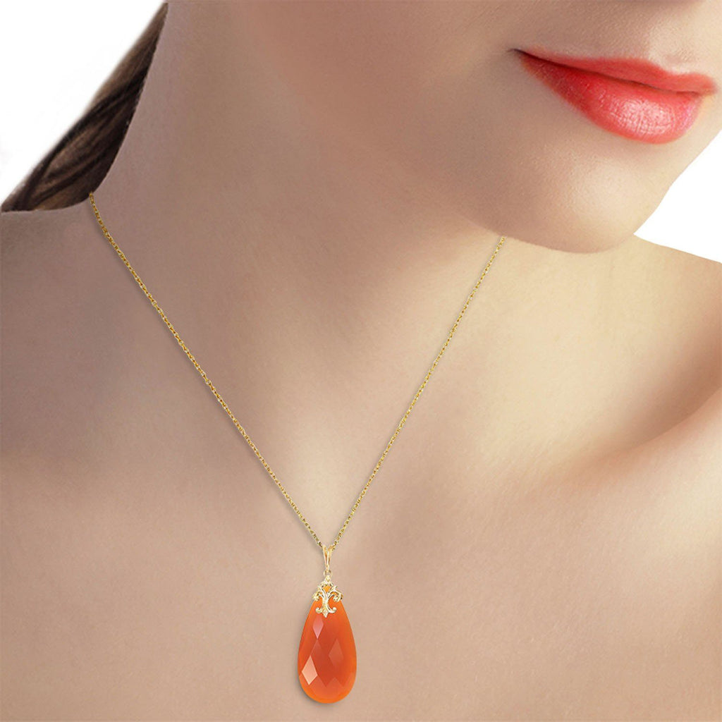 14K Gold Necklace w/ Briolette 31x16 mm Reddish Orange Chalcedony