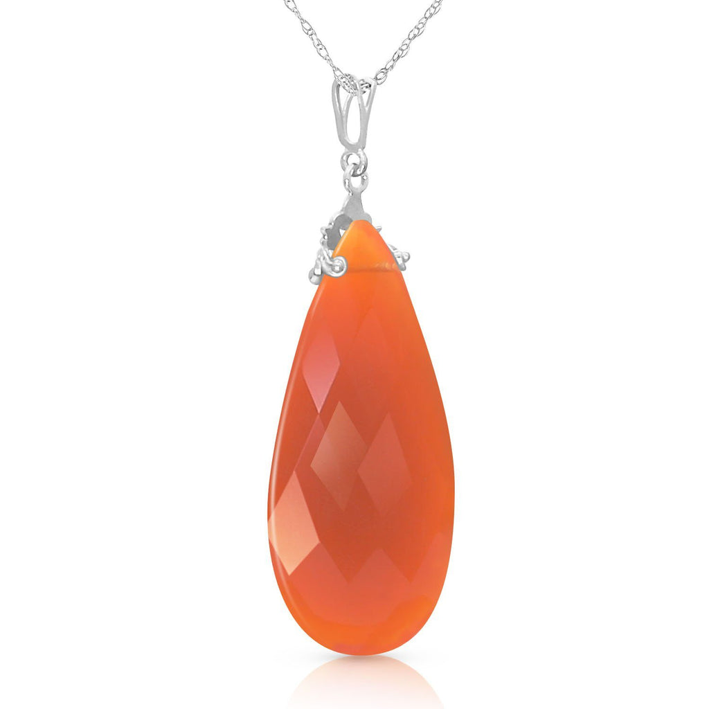 14K Gold Necklace w/ Briolette 31x16 mm Reddish Orange Chalcedony